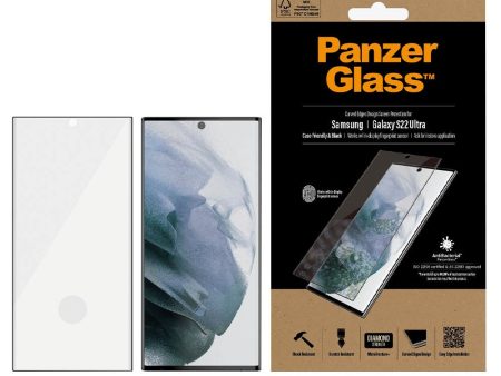 Samsung Galaxy S22 Ultra PanzerGlass AntiBacterial Edge-to-Edge Skærmbeskyttelse - Case-Friendly - Sort Kant on Sale