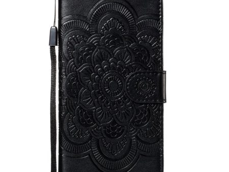 iPhone 11 Læder Cover m. Pung Sun Mandala Flower Pattern Imprint Sort Online Sale