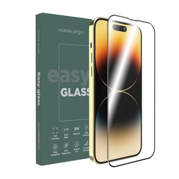 iPhone 14 Pro Max Mobile Origin EasyGlass Skærmbeskyttelsesglas - Gennemsigtig   Sort Kant Supply