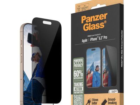 iPhone 16 Pro PanzerGlass Ultra Wide Fit Skærmbeskyttelse m. EasyAligner - Privacy - Diamond Strength - Gennemsigtig   Sort Kant Hot on Sale