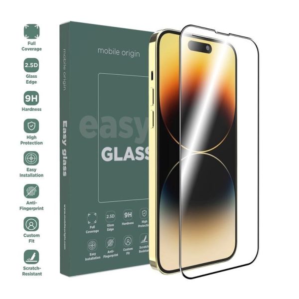 iPhone 14 Pro Max Mobile Origin EasyGlass Skærmbeskyttelsesglas - Gennemsigtig   Sort Kant Supply