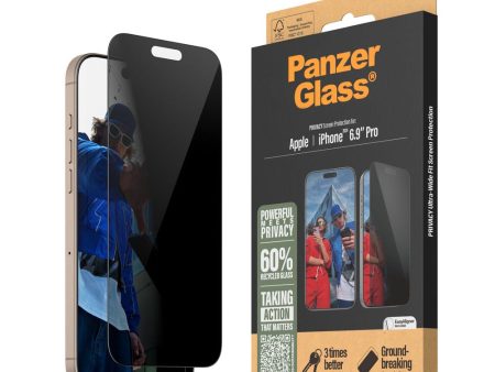 iPhone 16 Pro Max PanzerGlass Ultra Wide Fit Skærmbeskyttelse m. EasyAligner - Privacy - Diamond Strength - Gennemsigtig   Sort Kant Supply