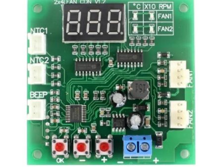 2CH 4 Wire LED Digital PWM Motor Speed Controller Fan Temperature Controller Buzzer Alarm DC 12V 24V 48V with 50CM Cable For Sale