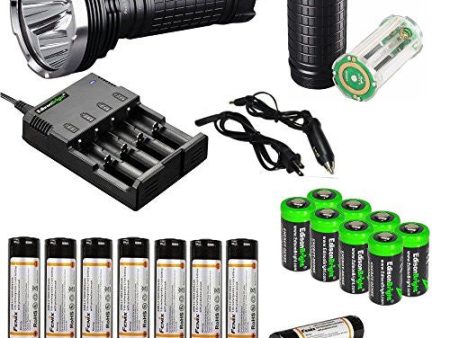 FENIX TK75 4000 Lumen 2015 Edition Triple CREE XM-L2 U2 LED Flashlight Searchlight with Eight Genuine Fenix ARB-L2M 18650 Batteries, Fenix AER-TK75 Extender Tube, Battery Magazine, 4 bay smart battery Charger and eight EdisonBright CR123A lithium bat Supply