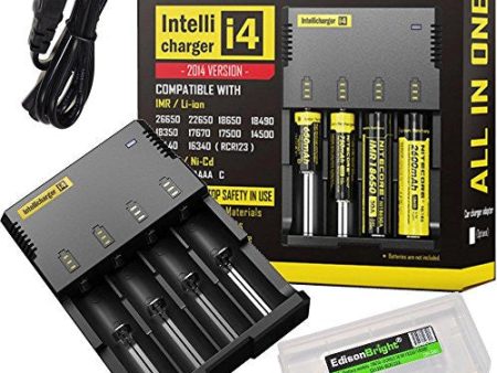 NITECORE i4 (New 2014 version) Intellicharge universal smart battery Charger For Li-ion   IMR   Ni-MH  Ni-Cd 26650 22650 18650 18490 18350 17670 17500 17335 16340 RCR123 14500 10440 AA AAA AAAA C types, with EdisonBright battery carry case Discount