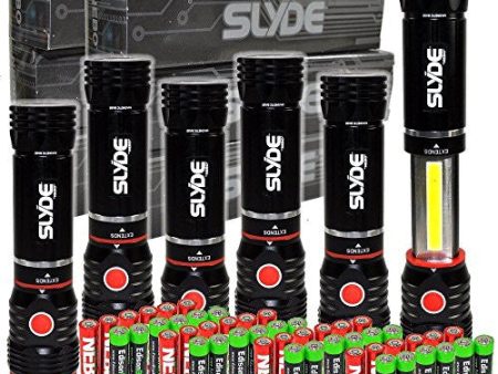 6 pack Nebo Slyde 250 Lumen LED flashlight Worklight 6156 and 24 X EdisonBright AAA alkaline batteries bundle Discount