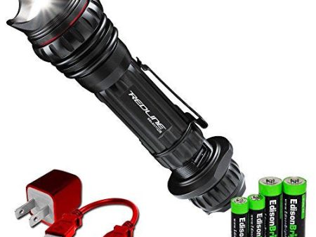 NEBO Redline Select RC 6189 3100 LUX LED USB rechargeable Tactical Flashlight with EdisonBright AA AAA alkaline battery sampler pack Supply