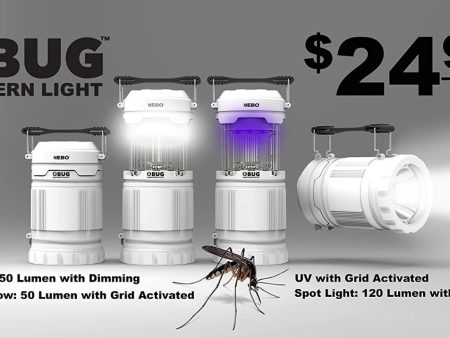 Nebo 6587 Z-BUG Mosquito-Zapping LED Lantern and Spotlight UV, White 120 Lumens LED with 360-degree Insect Zapping Rails (1,000 1,200V) including 360 degree protection, outdoor Camping Light For Sale