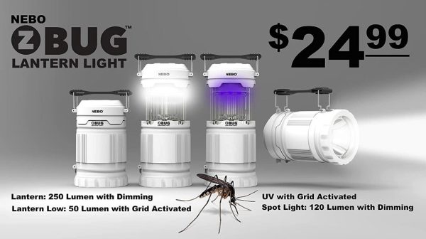 Nebo 6587 Z-BUG Mosquito-Zapping LED Lantern and Spotlight UV, White 120 Lumens LED with 360-degree Insect Zapping Rails (1,000 1,200V) including 360 degree protection, outdoor Camping Light For Sale