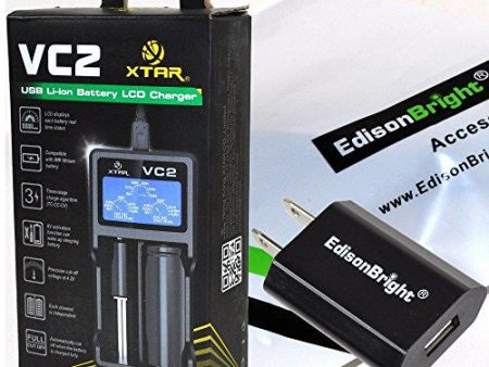 XTAR VC2 universal USB powered smart battery Charger For Li-ion   IMR 16340 18650 22650 25500 26650 3.6 3.7V with EdisonBright brand USB power adapter For Cheap