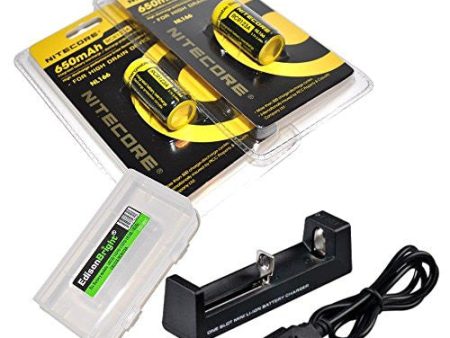 Twin Pack Nitecore NL166 3.7v RCR123A 16340 2.4Wh 650mAh Li-ion Protected Rechargeable Battery with single channel USB battery charger Discount