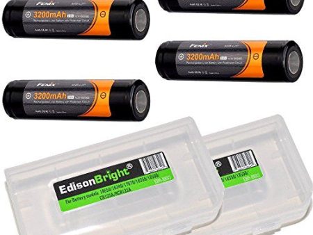 4 Pack Fenix ARB-L2P 3200mAh Protected 18650 Rechargeable Li-ion Batteries with 2 X EdisonBright battery carry boxes.- Designed for TK75 TK51 TK22 TK35 PD35 PD32 TK15 TK11 BT20 ARE-C1 ARE-C2 and other High Drain Devices Hot on Sale