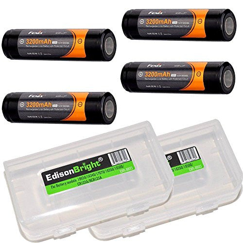 4 Pack Fenix ARB-L2P 3200mAh Protected 18650 Rechargeable Li-ion Batteries with 2 X EdisonBright battery carry boxes.- Designed for TK75 TK51 TK22 TK35 PD35 PD32 TK15 TK11 BT20 ARE-C1 ARE-C2 and other High Drain Devices Hot on Sale