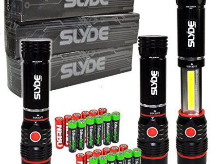 3 pack Nebo Slyde 250 Lumen LED flashlight Worklight 6156 and 12 X EdisonBright AAA alkaline batteries bundle Online Sale