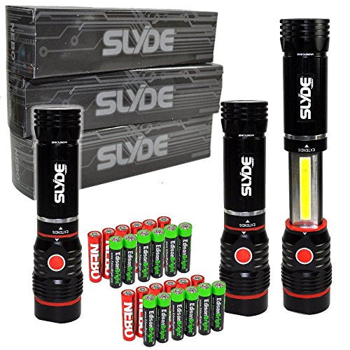 3 pack Nebo Slyde 250 Lumen LED flashlight Worklight 6156 and 12 X EdisonBright AAA alkaline batteries bundle Online Sale