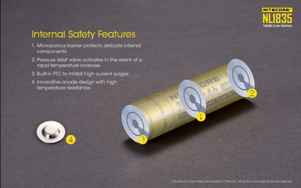 Nitecore NL1835 3500mAh 18650 3.6v 12.6Wh Li-ion rechargeable button-top battery. Online Hot Sale