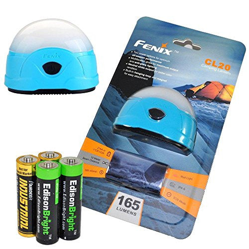 Fenix CL20 165 Lumen dedicated camping light (blue body) with 2X EdisonBright AA Alkaline batteries on Sale