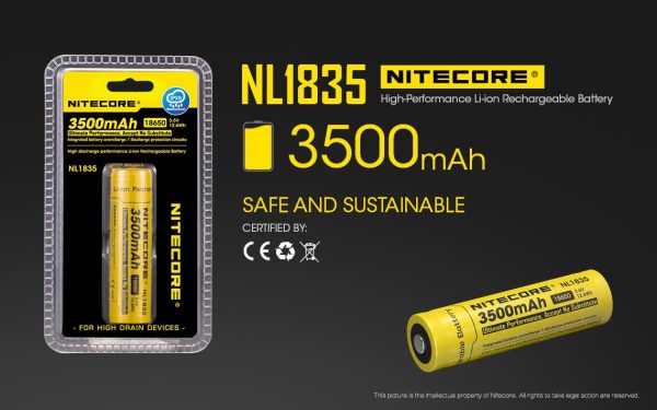 Nitecore NL1835 3500mAh 18650 3.6v 12.6Wh Li-ion rechargeable button-top battery. Online Hot Sale