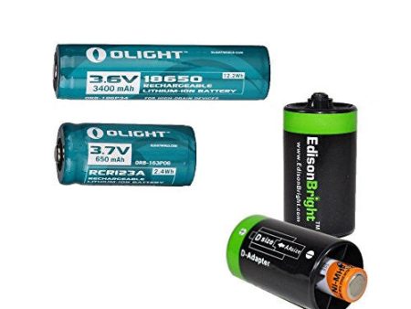 Olight 3400mAh Protected 18650 Rechargeable Li-ion Battery, Olight RCR123A (16340) rechargeable Li-ion battery with 2 x EdisonBright AA to D type battery spacer converters For Cheap