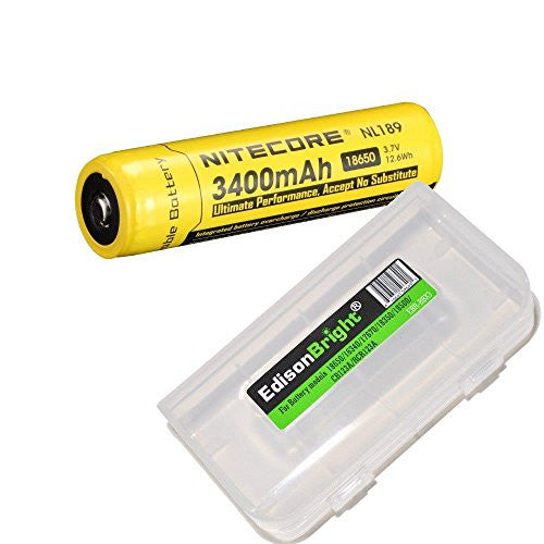 NITECORE NL189 3400mAh Protected 18650 Rechargeable Li-ion Battery with EdisonBright BBX3 battery carry case. - Designed for TM26 TM16 TM06 SRT7 SRT6 P25 EC25 TK75 PD35 PD32 TK22 M21X BT20 M23 MH20 i4 and other High Drain Devices Sale