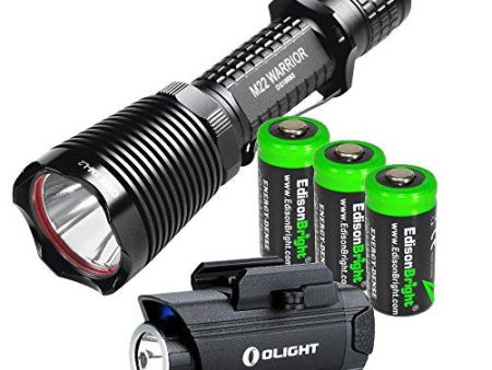 Bundle: Olight PL1 Valkyrie 400 lumen LED pistol light with Olight M22 950 lumen LED flashlight with 3X EdisonBright CR123 lithium batteries For Sale