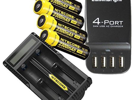 4 Pack NITECORE NL183 Protected 18650 Rechargeable Li-ion Batteries, Nitecore UM20 battery charger and EdisonBright EB-4U 4-port USB charging station bundle Online Hot Sale