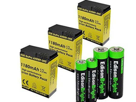 3 Pack Nitecore NLGP3 1180mAh Li-ion batteries for GoPro hero3 & hero3+ battery with EdisonBright AA AAA alkaline battery sampler pack Online now