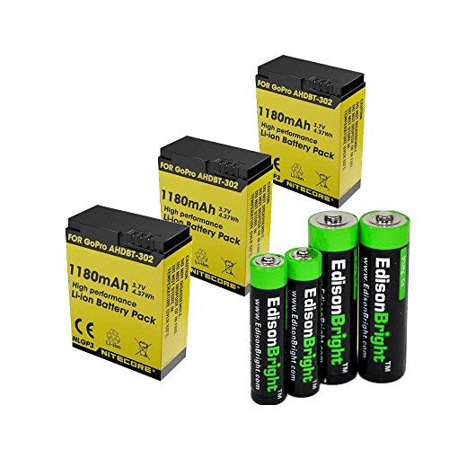 3 Pack Nitecore NLGP3 1180mAh Li-ion batteries for GoPro hero3 & hero3+ battery with EdisonBright AA AAA alkaline battery sampler pack Online now