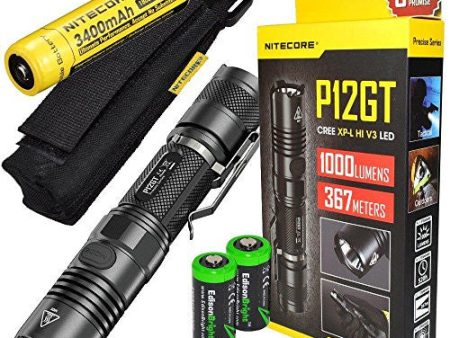 Bundle: NITECORE P12GT 1000 Lumen CREE LED 350 yards long throw tactical flashlight with Nitecore NL189 3400mAh rechargeable 18650 Battery and 2 X EdisonBright CR123A Lithium Batteries Online Hot Sale