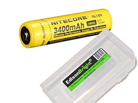 NITECORE NL189 3400mAh Protected 18650 Rechargeable Li-ion Battery with EdisonBright BBX3 battery carry case. - Designed for TM26 TM16 TM06 SRT7 SRT6 P25 EC25 TK75 PD35 PD32 TK22 M21X BT20 M23 MH20 i4 and other High Drain Devices Online Sale