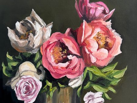 Peony Punch  9 x12  framed oil Fashion