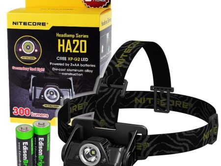 Nitecore HA20 300 Lumens white, red light CREE LED Headlamp with Two EdisonBright AA batteries on Sale