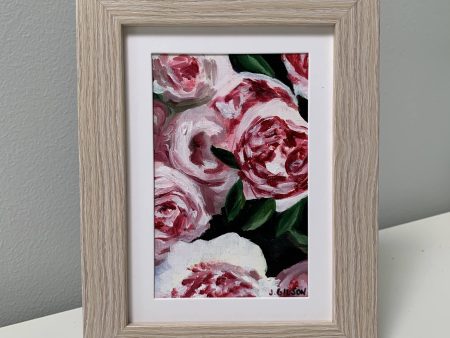 4  x 6   Peony Party  framed Oil on Paper For Cheap