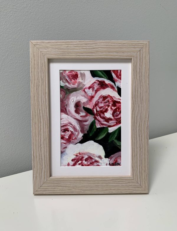 4  x 6   Peony Party  framed Oil on Paper For Cheap