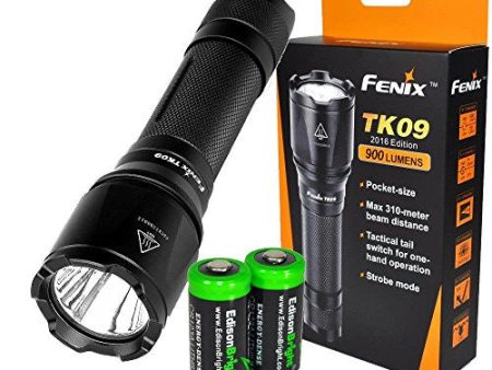 Fenix TK09 2016 900 Lumen Cree XP-L HI LED tactical tap switch flashlight with 2 X EdisonBright CR123A Lithium Batteries Discount