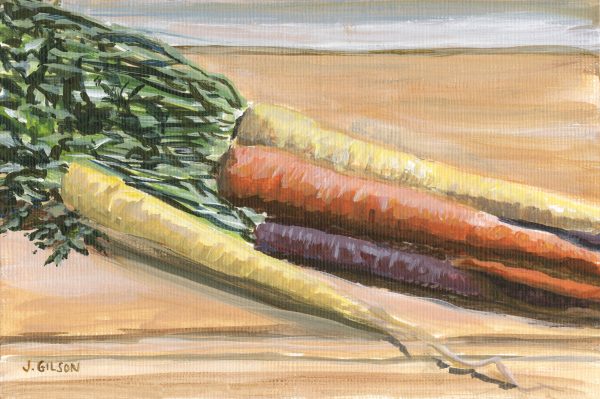 Rainbow Carrots   Framed 4  x 6  Acrylic on Paper on Sale