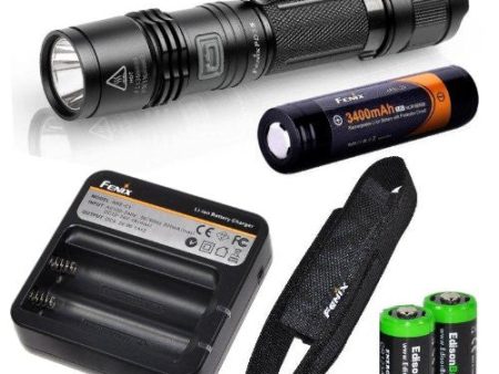 Fenix PD35 2014 Edition 960 Lumen CREE XM-L2 U2 LED Tactical Flashlight, Fenix ARE-C1 two bays Li-ion battery charger, Fenix 18650 ARB-L2S 3400mAh rechargeable battery with Two EdisonBright CR123A Lithium Batteries Online Sale