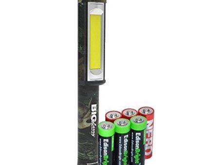 Nebo Big Larry (CAMO) 6382 400 lumen Flashlight COB LED Magnetic Worklight with 3 X EdisonBright AA Alkaline batteries bundle For Sale