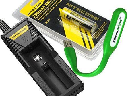 NITECORE i1 Intellicharge smart battery Charger and Nitecore NL147 14500 li-ion battery with EdisonBright flexible USB reading light For Discount