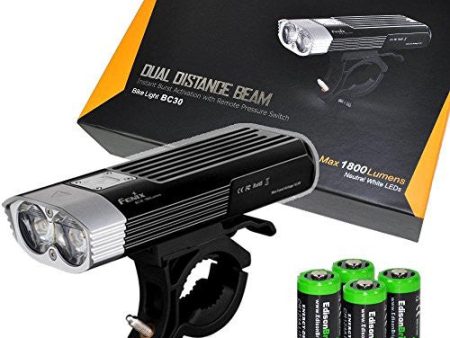 Fenix BC30 1800 lumen Dual Distance Beam Cree XM-L2 T6 LED 5 Mode Bike Bicycle Light with Mount, Pressure switch and 4 X EdisonBright CR123 Batteries bundle For Discount