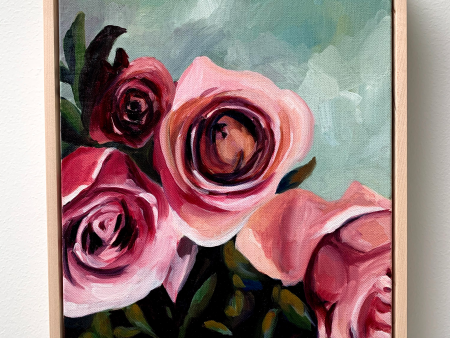 11  x 14   Full Pink Blooms  framed Oil Painting on Gallery Wrapped Canvas on Sale