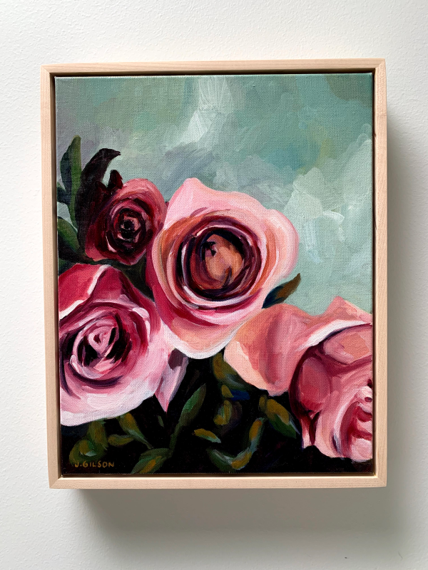 11  x 14   Full Pink Blooms  framed Oil Painting on Gallery Wrapped Canvas on Sale