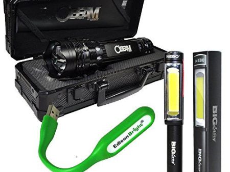 Nebo O2 Beam & Nebo Big Larry bundle LED flashlight worklight, AA alkaline batteries with with EdisonBright USB powered reading light Online Sale