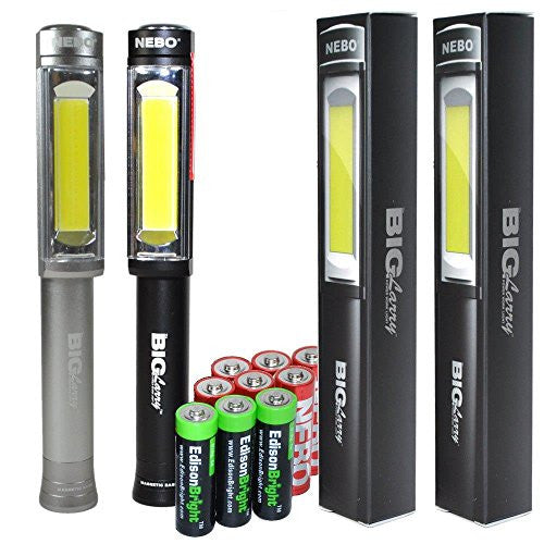 Two color bundle: Nebo Big Larry 400 lumen Flashlight 6306 COB LED Magnetic Worklight (Black & Grey) with 3 X EdisonBright AA Alkaline batteries bundle For Discount