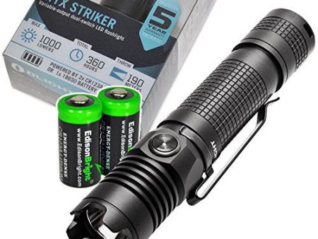 Olight M1X Striker 1000 Lumen Cree XM-L2 tactical LED Flashlight with two EdisonBright CR123A Lithium Batteries bundle Sale