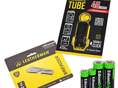 Leatherman Brewzer 831675 multi-tool, Nitecore TUBE (black) rechargeable USB LED keychain light with EdisonBright AA AAA alkaline battery sampler pack For Discount