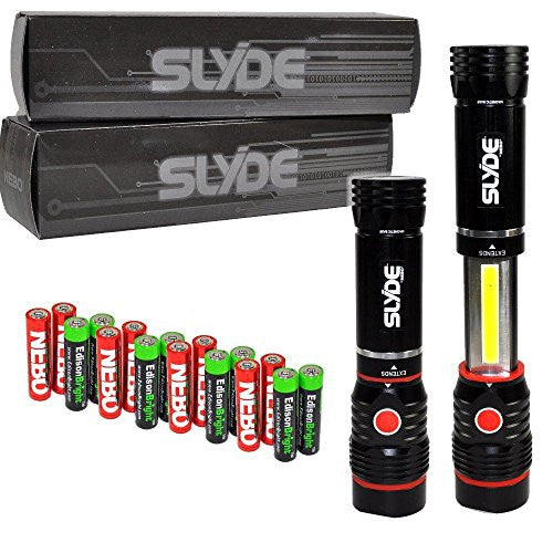 Nebo Slyde 250 Lumen LED flashlight Worklight 6156 Two Pack and 8 X EdisonBright AAA alkaline batteries bundle Hot on Sale